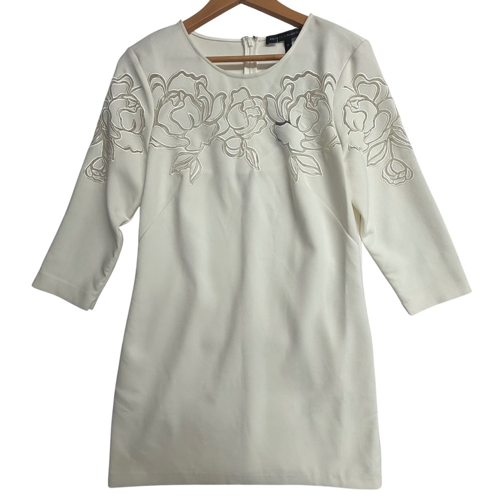 White‎ House Black Market White Floral Embroidered Mesh Cutout Sheath Dress 10